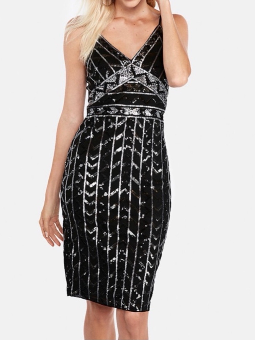 EXPRESS Black Silver Sequin Cocktail Party Dress Medium Women’s
